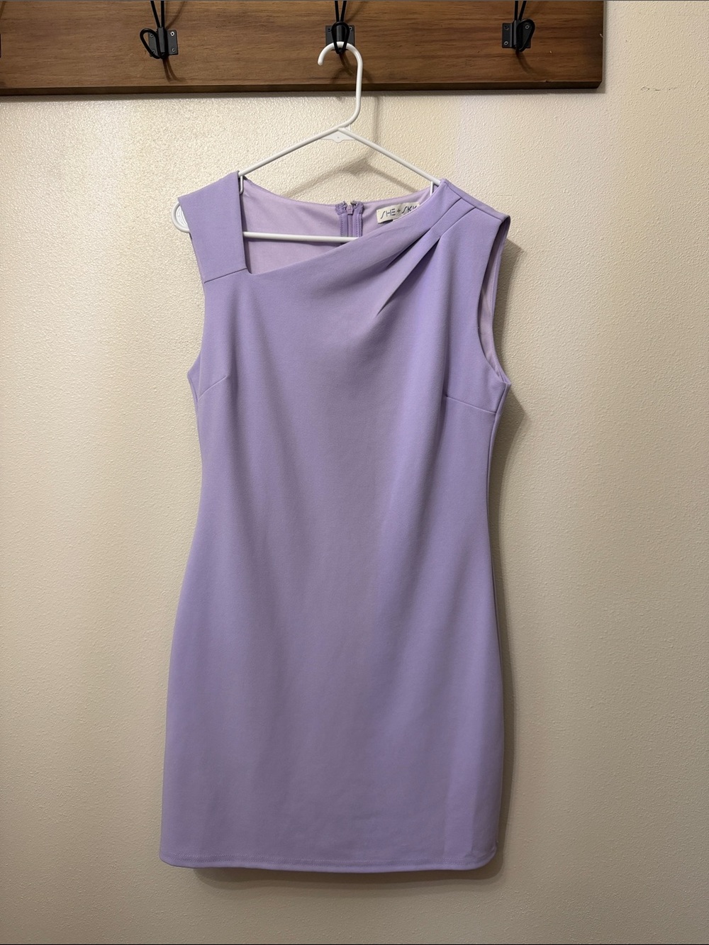 She and Sky Sleeveless Lilac Sheath Dress with Asymmetric Neckline